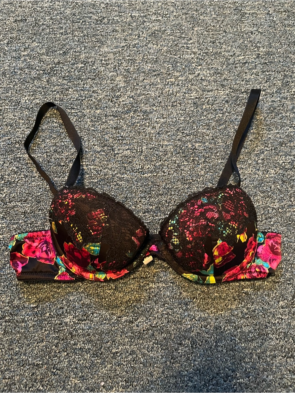 Aerie Floral Lace Push-Up Bra - Black with Pink Size 34A